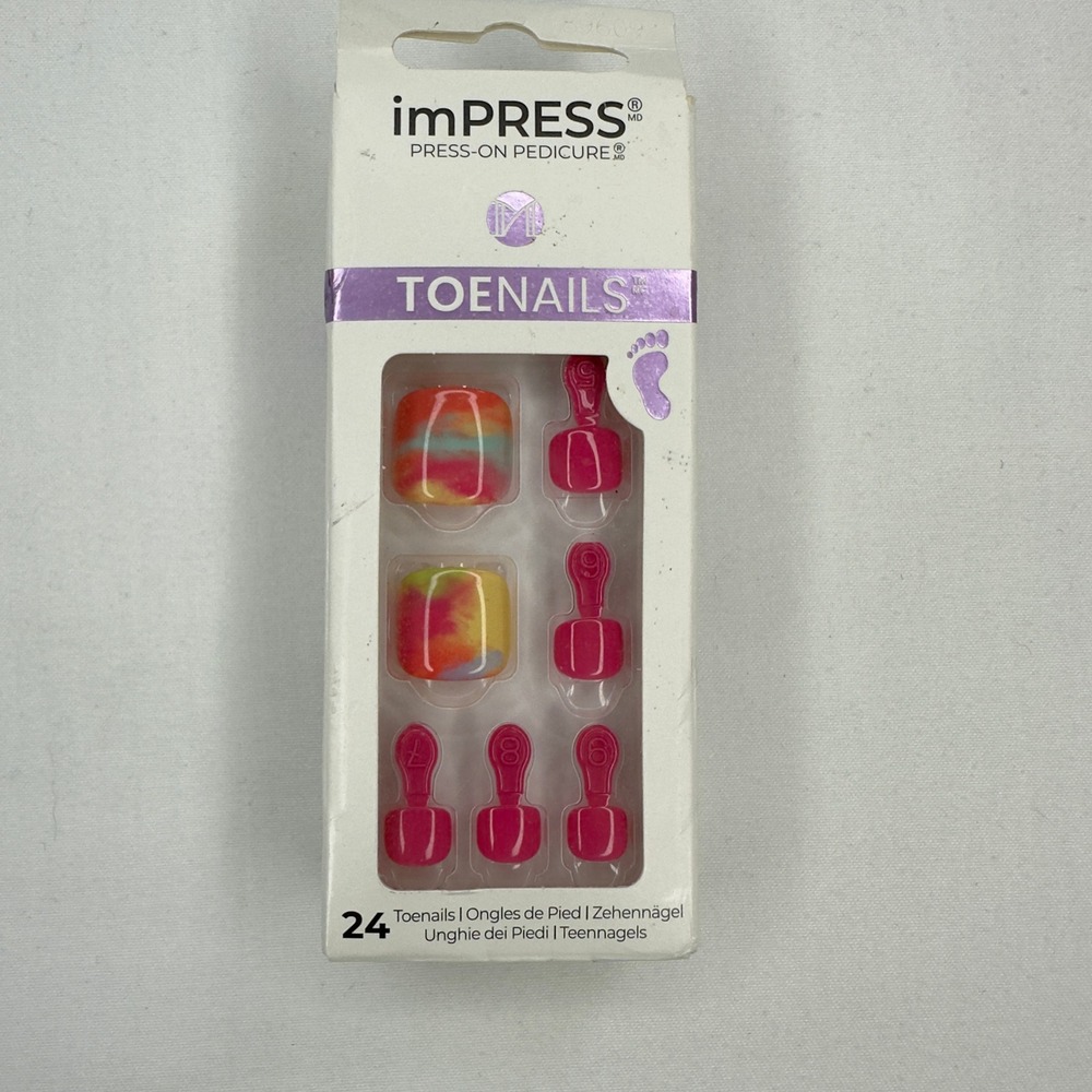 Kiss Impress Press-On Pedicure Toenails Pink Tie Dye